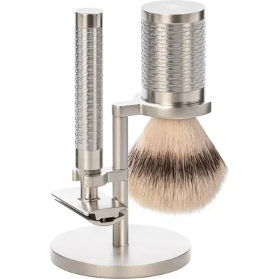 Mühle Rocca Silver Matt Stainless Steel 3-piece Silvertip Fiber & Safety Razor Shaving Set