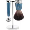 Mühle Rytmo Petrol Blue 3 Pc. Black Fibre / Safety Razor Shaving Set In Blue