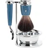 Mühle Rytmo Petrol Blue 4 Pc. Black Fibre / Mach3 Shaving Set In Blue
