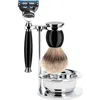 Mühle Sophist Black 4-piece Silvertip Badger & Fusion Razor Shaving Set In Black