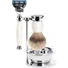 Mühle Sophist Porcelain 4-piece Silvertip Badger & Fusion Razor Shaving Set In White