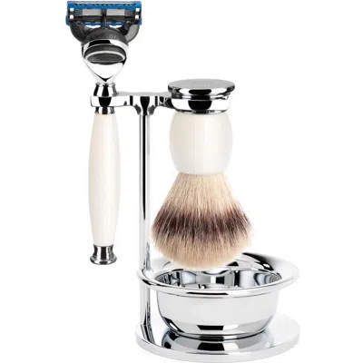 Mühle Sophist Porcelain 4-piece Silvertip Fiber & Fusion Razor Shaving Set In White