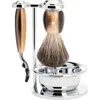 Mühle Vivo Brown Horn 4-piece Pure Badger & Mach-3 Shaving Set In Brown