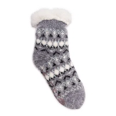 Muk Luks 1 Pair Pack Tall Cabin Chenille Eyelash Knit Slipper Socks In Grey