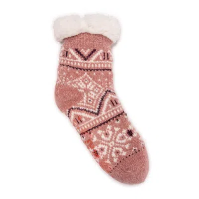 Muk Luks 1 Pair Pack Tall Cabin Chenille Eyelash Knit Slipper Socks In Rose