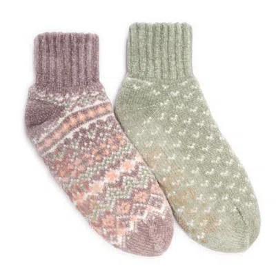 Muk Luks 2 Pair Pack Cabin Chenille Socks In Purple/sage