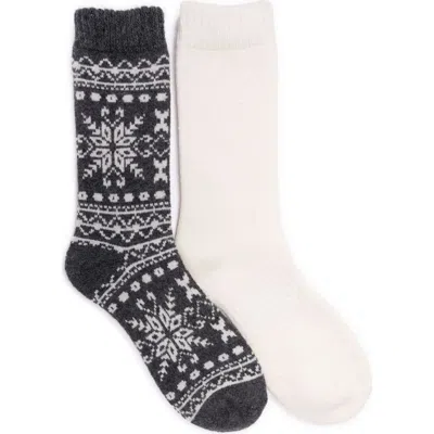 Muk Luks 2 Pair Pack Crew Wool Socks In Black Snowflake