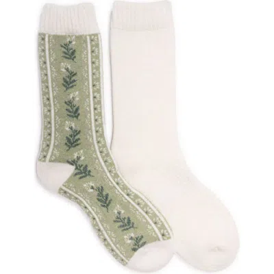 Muk Luks 2 Pair Pack Crew Wool Socks In Sage/ivy