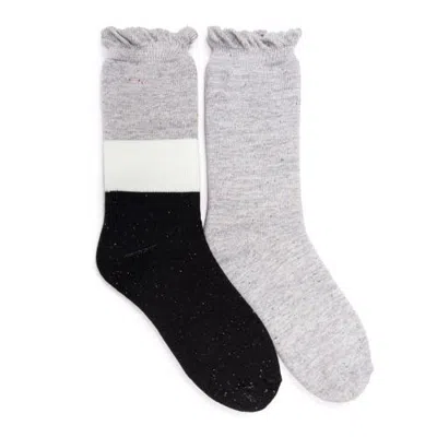 Muk Luks 2 Pair Pack Ruffle Heat Retainer Crew Socks In Multi
