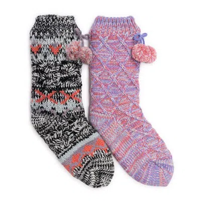 Muk Luks 2 Pair Pack Tall Cabin Socks In Multi