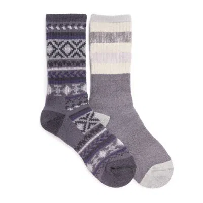 Muk Luks 2 Pk Crew Heat Retainer Hiking Socks In Multi