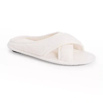 Muk Luks Ada Crossband Womens Memory Foam Slip-on Slippers In White