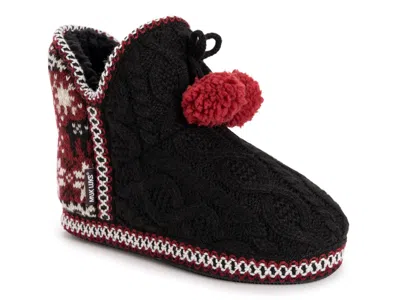 Muk Luks Amira Bootie Slipper In Black/red/white