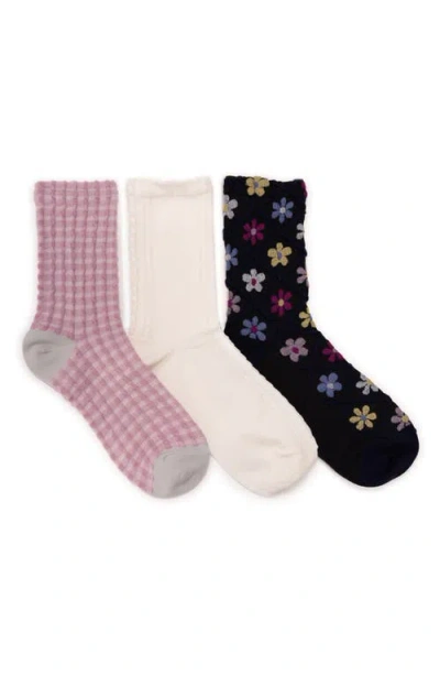 Muk Luks Assorted 3-pack Cotton Blend Crew Socks In Pink