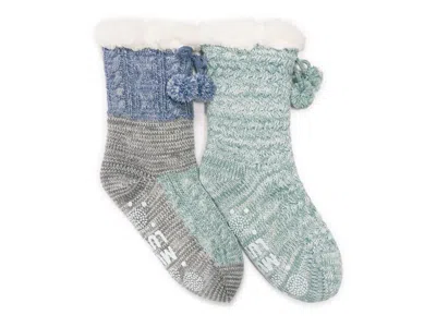 Muk Luks Cabin Slipper Socks 2 Pack In Blue