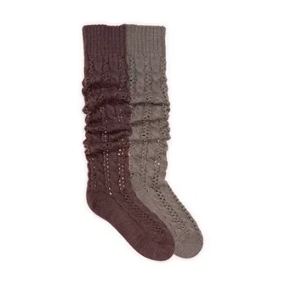Muk Luks Cable Knit Slouch Womens 2 Pair Crew Socks In Purple