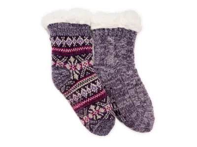 Muk Luks Chenille Eyelash Slipper Socks 2 Pack In Gray