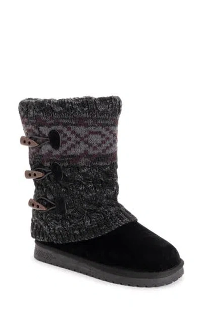 Muk Luks Cheryl Faux Fur Knit Boot In Ebony Marl
