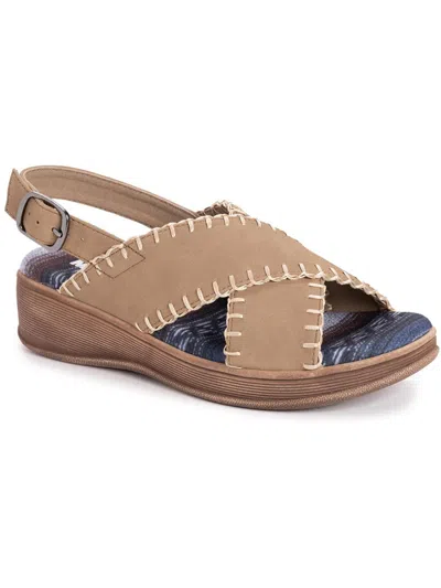 Muk Luks City Highrise Womens Faux Suede Criss Cross Front Slingback Sandals In Grey