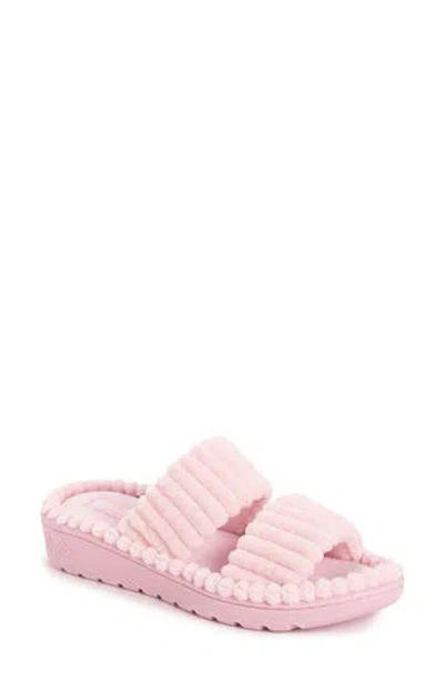 Muk Luks Cloud Ribbed Terry Double Strap Slide Slipper In Rose