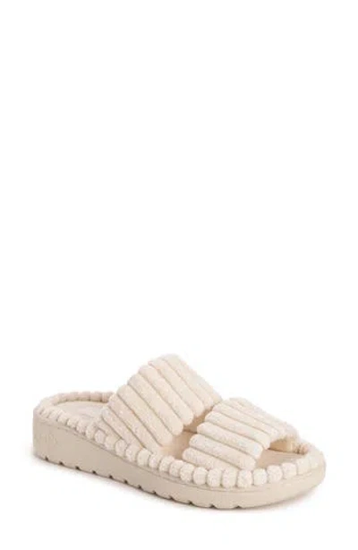 Muk Luks Cloud Ribbed Terry Double Strap Slide Slipper In Sand