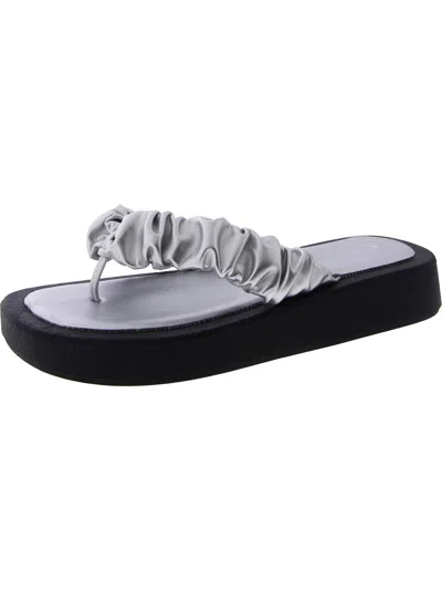 Muk Luks Club Miami Womens Faux Leather Thong Flip-flops In White