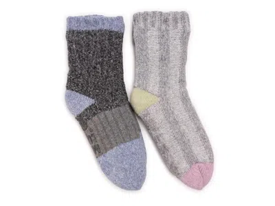 Muk Luks Color Blocked Sweater Cabin Socks 2 Pack In Gray