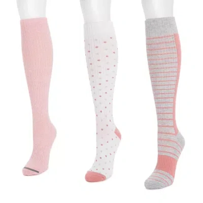 Muk Luks Compression Womens 3 Pair Knee High Socks In Pink