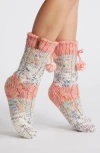 Muk Luks Cottage Faux Fur Lined Crew Socks In Pink Multi
