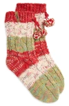 Muk Luks Cottage Faux Fur Lined Crew Socks In Red Multi