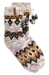 Muk Luks Cottage Faux Fur Lined Crew Socks In Vanilla Multi