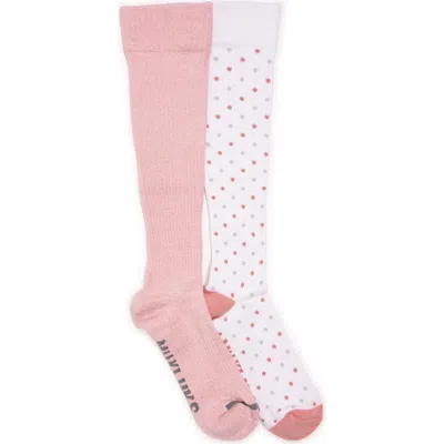 Muk Luks Cotton Compression Knee-high Socks 2 Pair Pack Wide Size In Pink