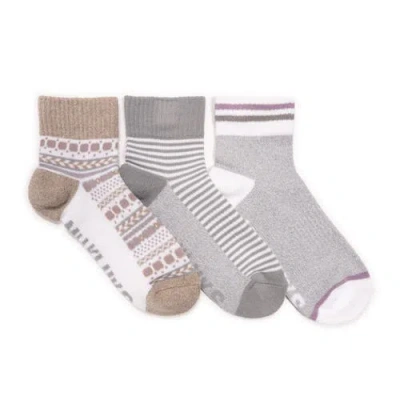 Muk Luks Cotton Compression Quarter Crew Socks 3 Pair Pack In Gray