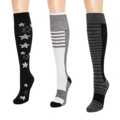 Muk Luks Cotton Rib Compression Knee-high Socks 3 Pair Pack In Black