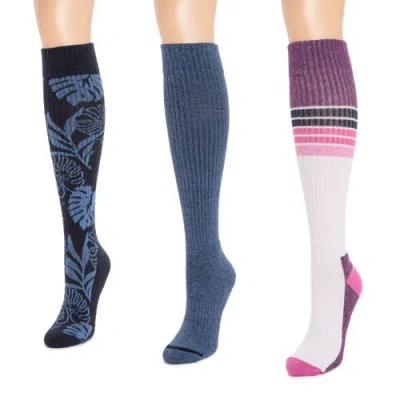 Muk Luks Cotton Rib Compression Knee-high Socks 3 Pair Pack In Multi