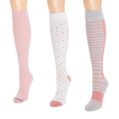Muk Luks Cotton Rib Compression Knee-high Socks 3 Pair Pack In Pink