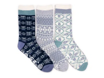 Muk Luks Cozy Lined Lounge Boot Socks 3 Pack In Blue