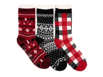 Muk Luks Cozy Lined Lounge Boot Socks 3 Pack In Red