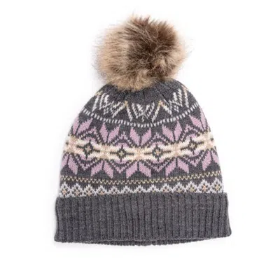 Muk Luks Cuffed Wool Cap With Pom In Gray
