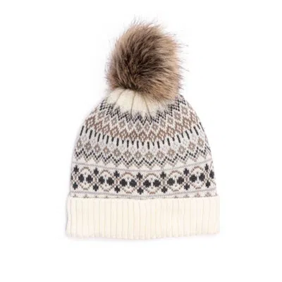 Muk Luks Cuffed Wool Cap With Pom In Multi