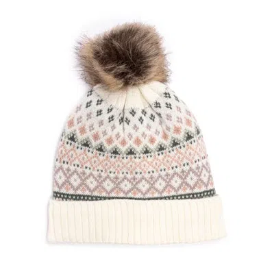 Muk Luks Cuffed Wool Cap With Pom In White