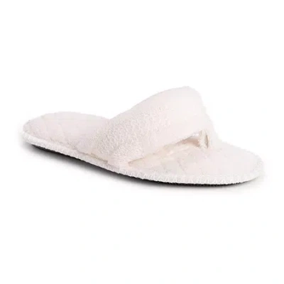 Muk Luks Darlene Thong Womens Memory Foam Slip-on Slippers In White