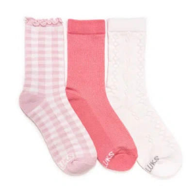 Muk Luks Dream Step Crew Socks, 3 Pair Pack In Pink
