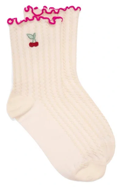 Muk Luks Embroidered Crew Socks In Pink