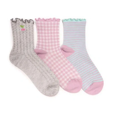 Muk Luks Embroidered Quarter Crew Socks, 3 Pair Pack In Multi
