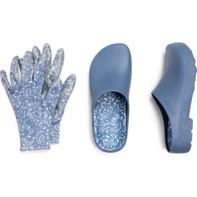Muk Luks Garden Clog And Glove Set In Blue