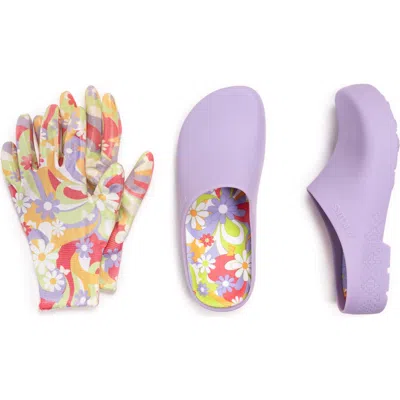Muk Luks Garden Clog And Glove Set In Purple