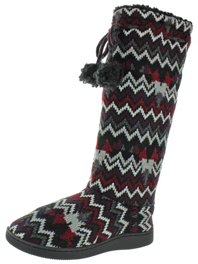 Muk Luks Gloria Womens Knit Lined Bootie Slippers In Multi