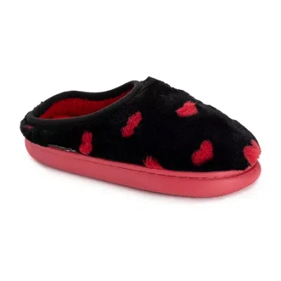 Muk Luks Hearts Slipper Womens Memory Foam Slip-on Slippers In Black