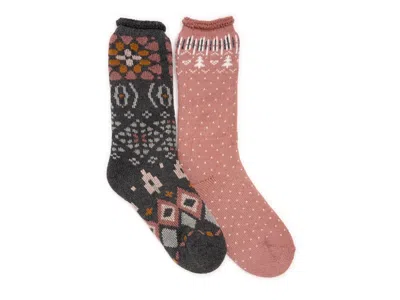 Muk Luks Heat Retainer Thermal Crew Socks 2 Pack In Brown